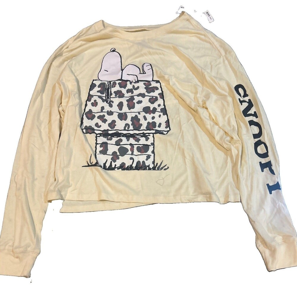 Love Tribe Snoopy Leopard Print Doghouse Lone Sleeve Crop Tee Women's 1X NWT